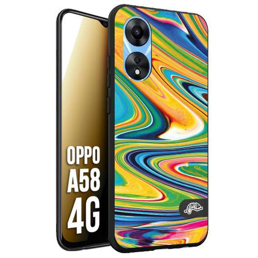 CUSTOMIZZA - Custodia cover nera morbida in tpu compatibile per Oppo A58 4G colorata fantasia vortice marmo arcobaleno gialla verde blu