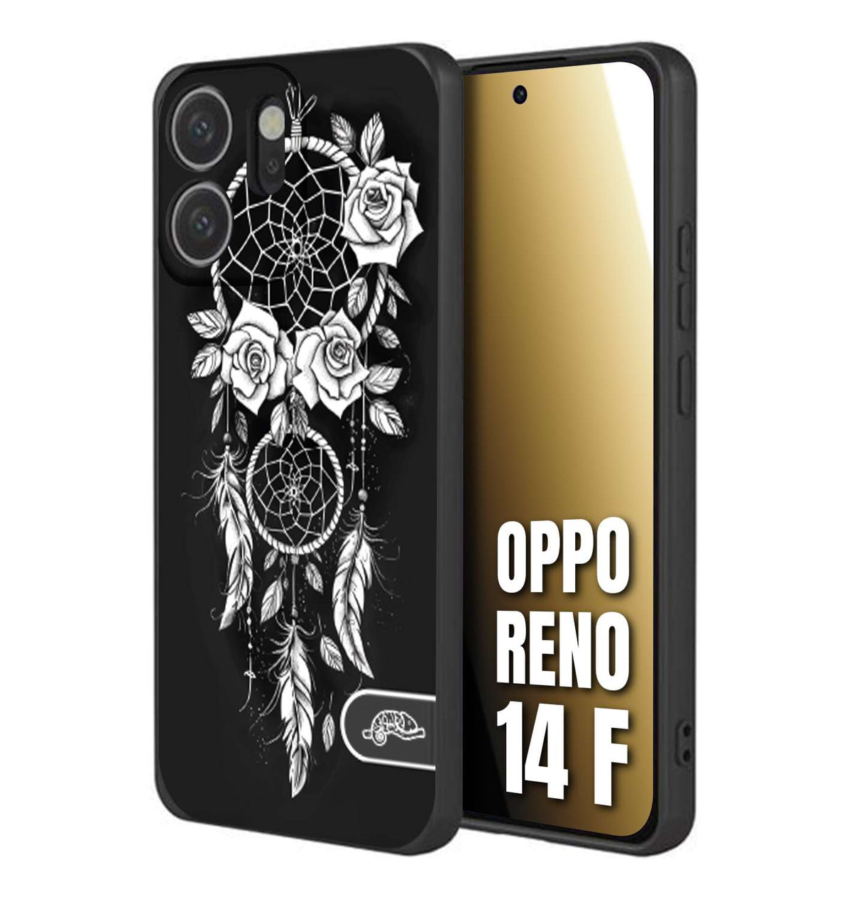 CUSTOMIZZA - Custodia cover nera morbida in tpu compatibile per Oppo Reno 14 F acchiappasogni dreamcatcher black and white bianco a rilievo disegnato tattoo tatuaggio