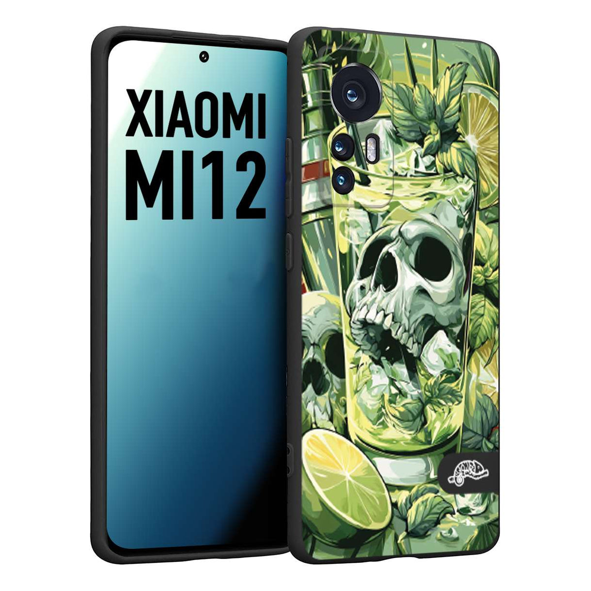 CUSTOMIZZA - Custodia cover nera morbida in tpu compatibile per Xiaomi 12 5G Mojito cocktail teschio illustrazione drink lime menta ghiacci tropicale street art