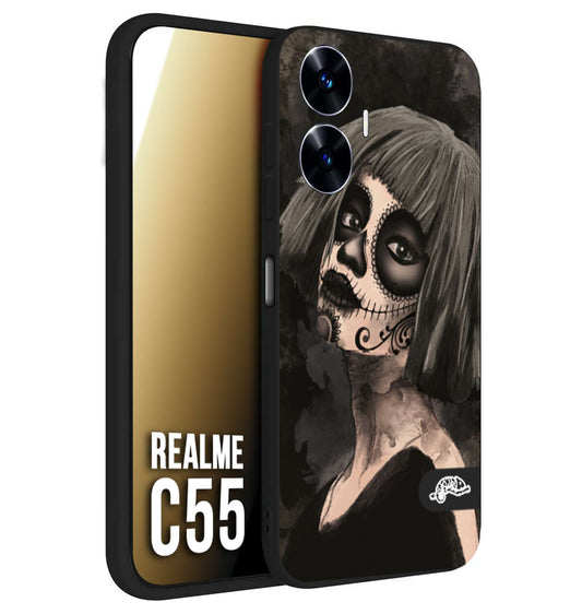 CUSTOMIZZA - Custodia cover nera morbida in tpu compatibile per Oppo C55 chicana messicana dea de la muerte donna santa tattoo disegnata