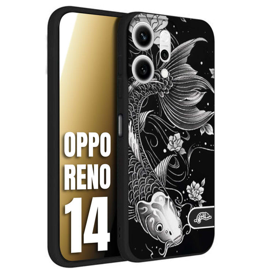 CUSTOMIZZA - Custodia cover nera morbida in tpu compatibile per Oppo Reno 14 carpa koi black and white bianco a rilievo disegnato tattoo tatuaggio