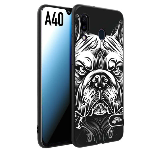 CUSTOMIZZA - Custodia cover nera morbida in tpu compatibile per Samsung A40 bulldog bianco a rilievo disegnato tattoo tatuaggio