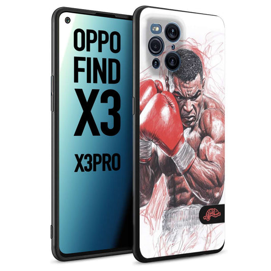 CUSTOMIZZA - Custodia cover nera morbida in tpu compatibile per Oppo Find X3 - Find X3 Pro 5G pugilato pugili disegno tattoo guantoni boxer pesi massimi iron mike