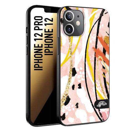 CUSTOMIZZA - Custodia cover nera morbida in tpu compatibile per iPhone 12 - 12 PRO fiori astratti donna zebrato leopardato fantasia dorata gialla rosa colorata