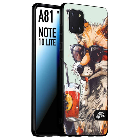 CUSTOMIZZA - Custodia cover nera morbida in tpu compatibile per Samsung A81 - Note 10 Lite estate disegnata cocktails animali simpatici fox volpe negroni