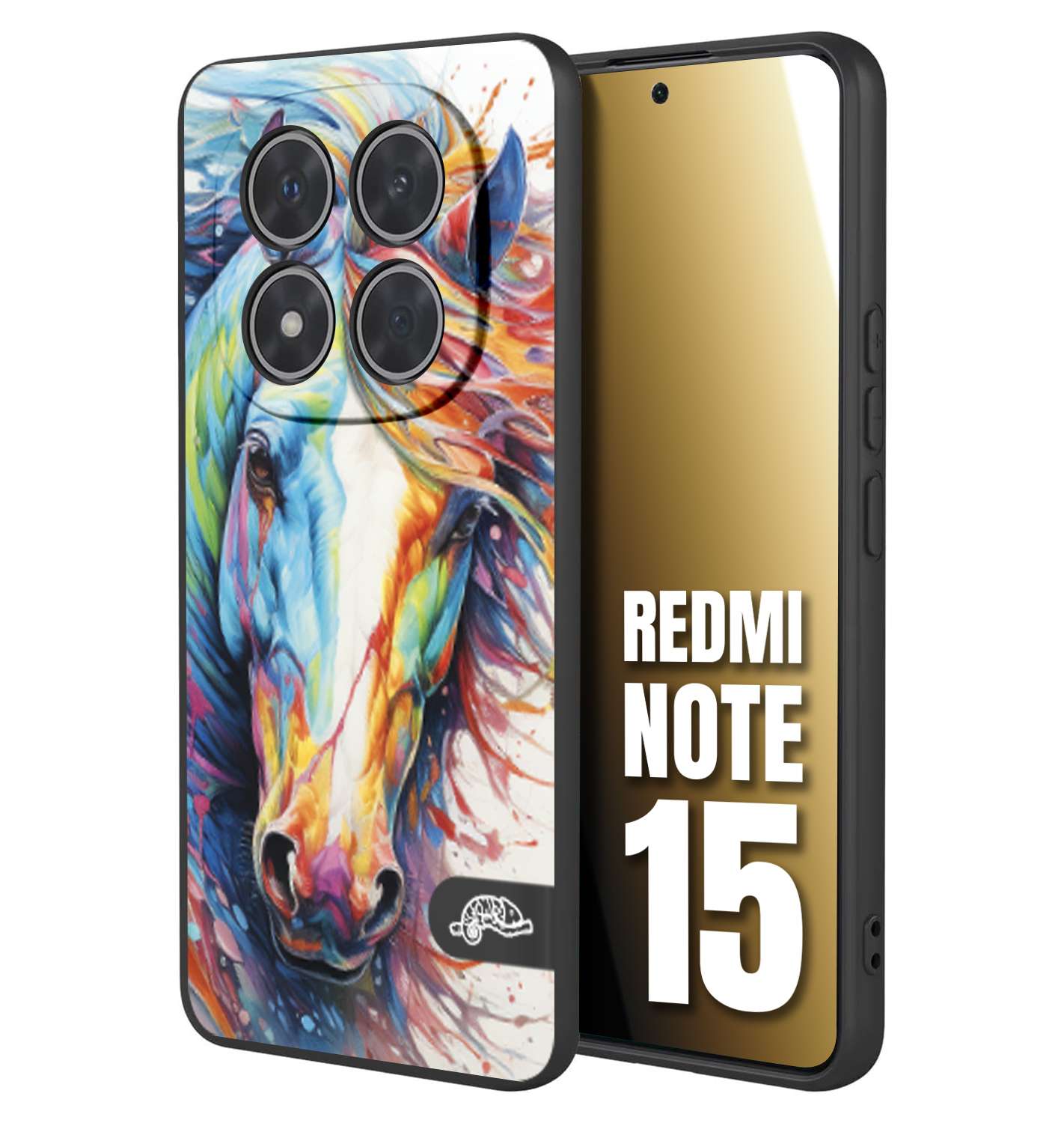 CUSTOMIZZA - Custodia cover nera morbida in tpu compatibile per Xiaomi Redmi Note 15 animali color cavallo horse viso colori vibranti disegnato schizzo