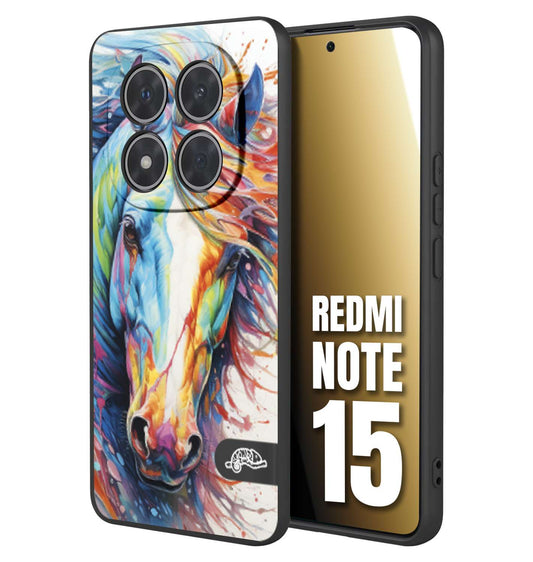 CUSTOMIZZA - Custodia cover nera morbida in tpu compatibile per Xiaomi Redmi Note 15 animali color cavallo horse viso colori vibranti disegnato schizzo