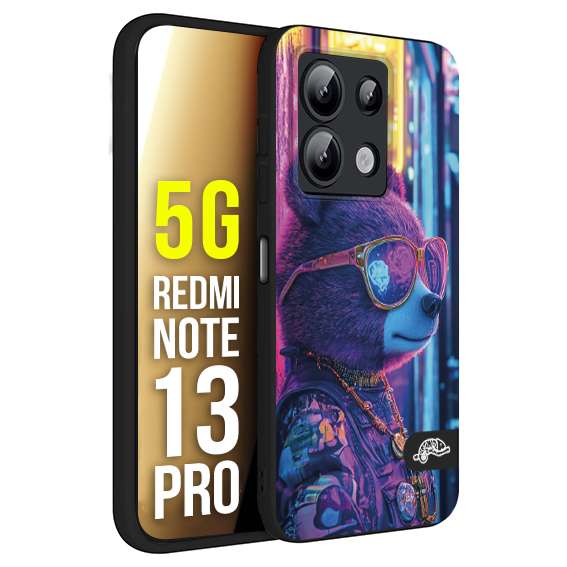CUSTOMIZZA - Custodia cover nera morbida in tpu compatibile per Xiaomi Redmi Note 13 PRO 5G animali cyberpunk orsetto orso street bear fucsia blu night