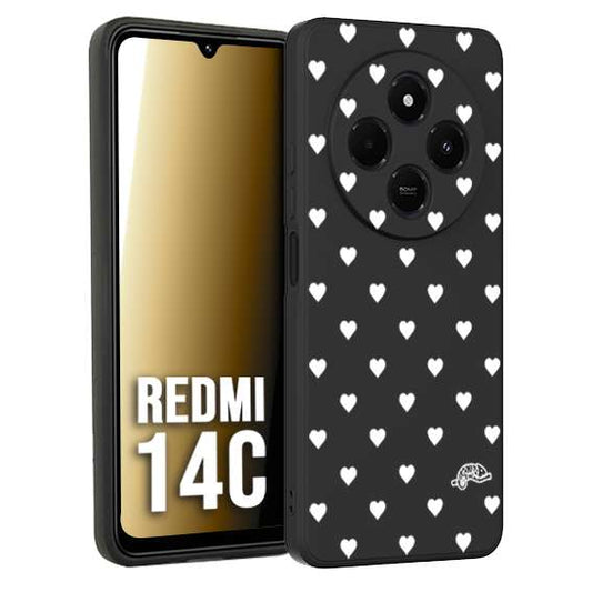 CUSTOMIZZA - Custodia cover nera morbida in tpu compatibile per Xiaomi Redmi 14C cuori pois bianchi donna pin up vintage
