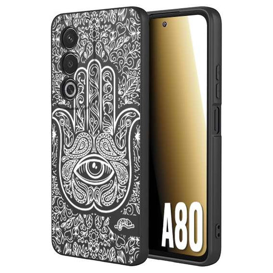 CUSTOMIZZA - Custodia cover nera morbida in tpu compatibile per Oppo A80 mano di fatima effetto rilievo mandala donna