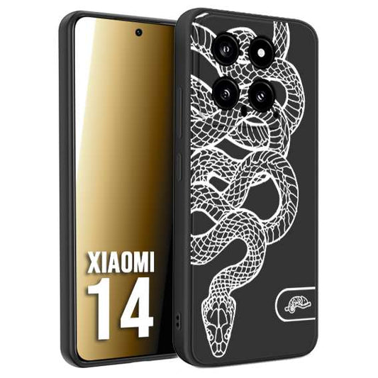 CUSTOMIZZA - Custodia cover nera morbida in tpu compatibile per Xiaomi 14 serpente snake bianco a rilievo disegnato tattoo tatuaggio