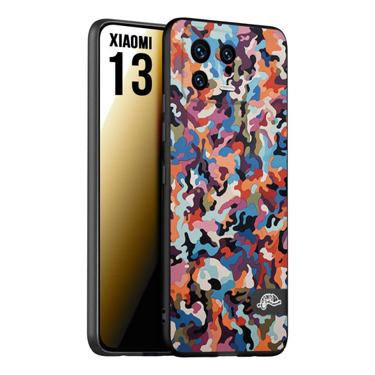 CUSTOMIZZA - Custodia cover nera morbida in tpu compatibile per Xiaomi 13 camouflage mimetico militare moderno blu arancio rosa