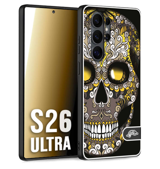 CUSTOMIZZA - Custodia cover nera morbida in tpu compatibile per Samsung S26 ULTRA teschio messicano Mexican skull nero giallo
