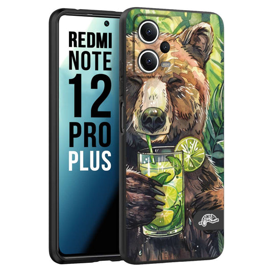 CUSTOMIZZA - Custodia cover nera morbida in tpu compatibile per Xiaomi Redmi Note 12 PRO PLUS estate disegnata cocktails animali simpatici orso bear negroni