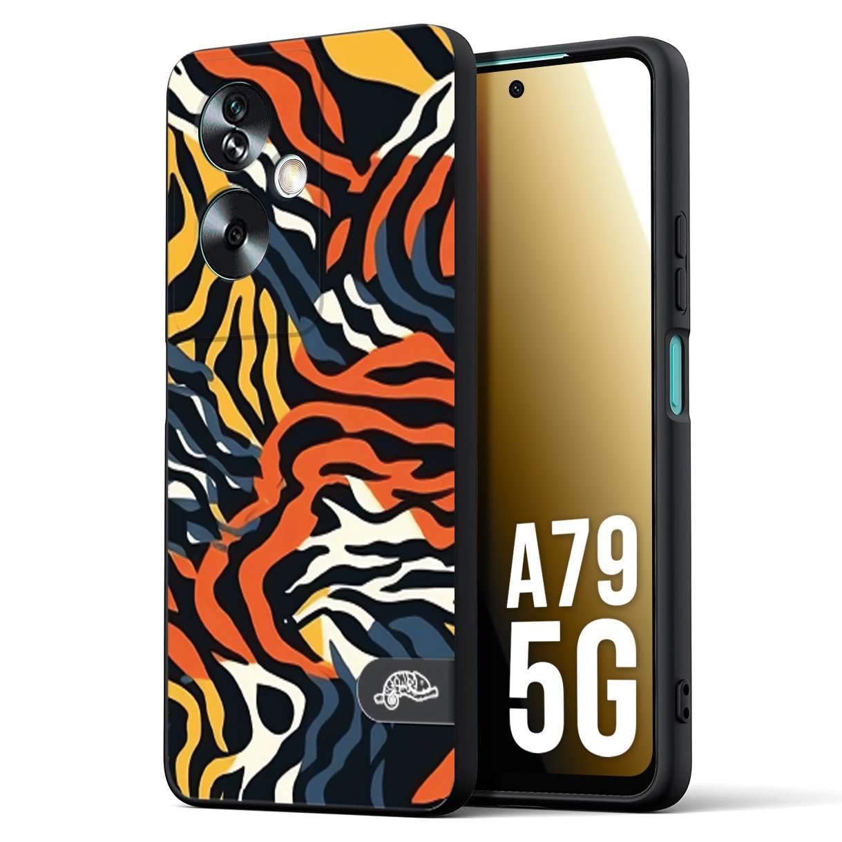 CUSTOMIZZA - Custodia cover nera morbida in tpu compatibile per Oppo A79 5G leopardato maculato tigrato tiger colorata gialla blu arancio