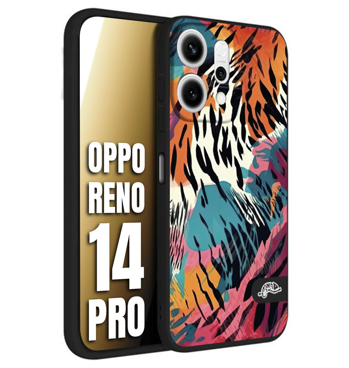 CUSTOMIZZA - Custodia cover nera morbida in tpu compatibile per Oppo Reno 14 PRO leopardato maculato tigrato tiger colorata summer color