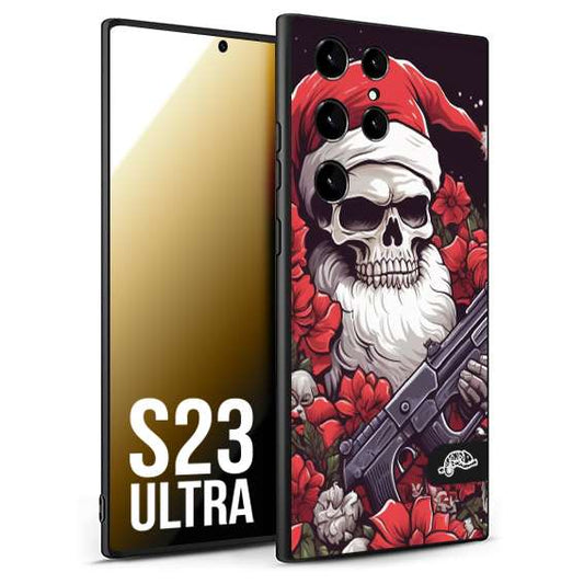 CUSTOMIZZA - Custodia cover nera morbida in tpu compatibile per Samsung S23 ULTRA teschio natale santa claus fiori tattoo disegnato