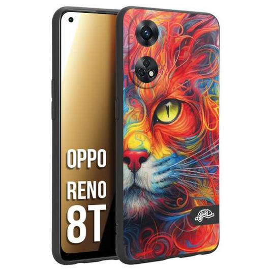 CUSTOMIZZA - Custodia cover nera morbida in tpu compatibile per Oppo Reno 8T animali color cat gatto viso colori vibranti disegnato schizzo