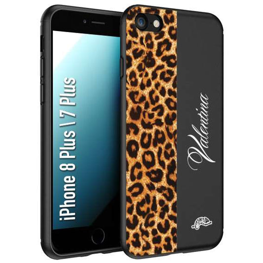 CUSTOMIZZA - Custodia cover nera morbida in tpu compatibile per iPhone 7 Plus - 8 plus custom nome scritta leopardato maculato donna marrone leopard