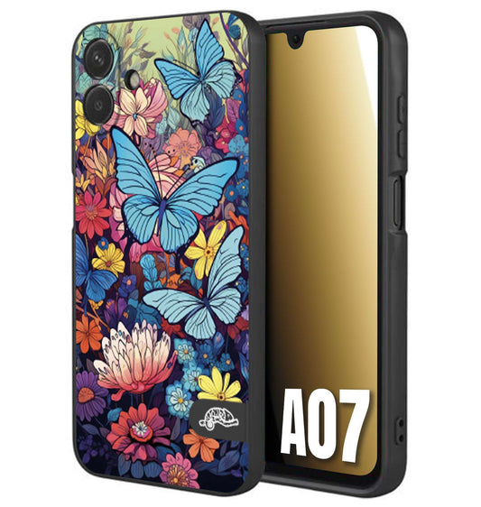 CUSTOMIZZA - Custodia cover nera morbida in tpu compatibile per Samsung A07 farfalle butterfly moderno donna disegnate gialla blu rosa