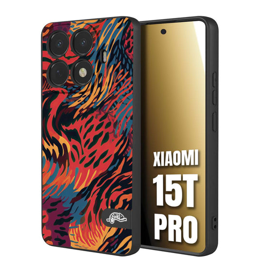 CUSTOMIZZA - Custodia cover nera morbida in tpu compatibile per Xiaomi 15T PRO leopardato maculato tigrato colorata fiamme rossa blu arancione