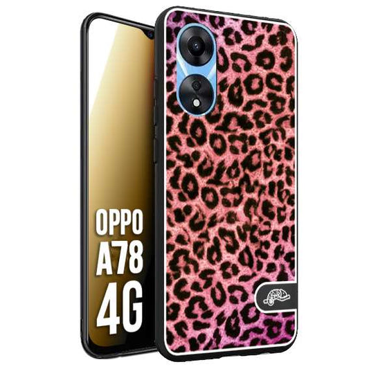 CUSTOMIZZA - Custodia cover nera morbida in tpu compatibile per Oppo A78 4G leopardato maculato donna rosa leopard