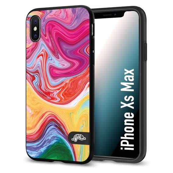 CUSTOMIZZA - Custodia cover nera morbida in tpu compatibile per iPhone Xs Max colorata fantasia vortice marmo onde verde fucsia gialla