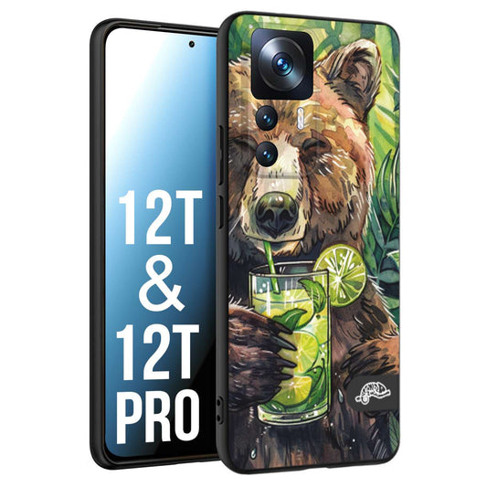 CUSTOMIZZA - Custodia cover nera morbida in tpu compatibile per Xiaomi 12T - 12T PRO estate disegnata cocktails animali simpatici orso bear negroni