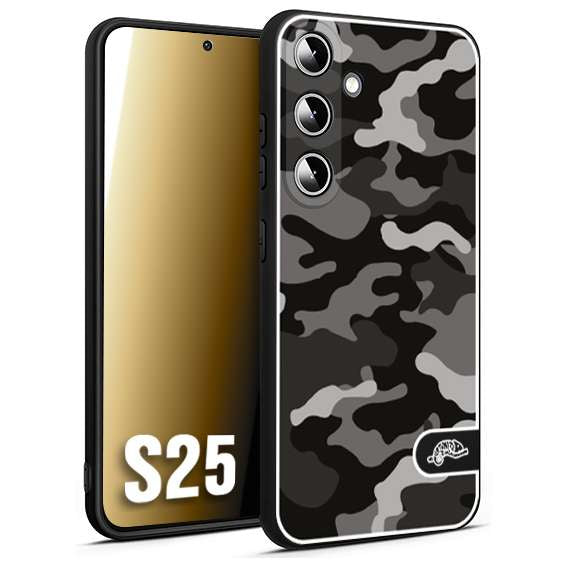 CUSTOMIZZA - Custodia cover nera morbida in tpu compatibile per Samsung S25 camouflage mimetico militare nero black grigio