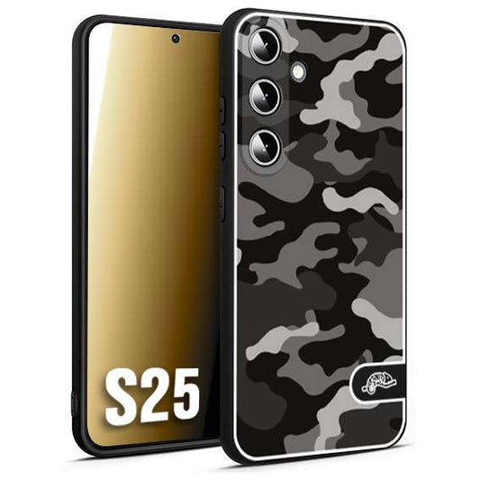 CUSTOMIZZA - Custodia cover nera morbida in tpu compatibile per Samsung S25 camouflage mimetico militare nero black grigio