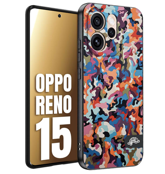 CUSTOMIZZA - Custodia cover nera morbida in tpu compatibile per Oppo Reno 15 camouflage mimetico militare moderno blu arancio rosa