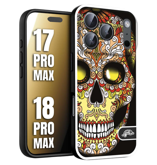 CUSTOMIZZA - Custodia cover nera morbida in tpu compatibile per iPhone 17 PRO MAX - 18 PRO MAX teschio messicano Mexican skull giallo rosso arancio