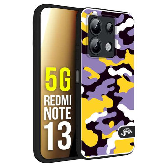 CUSTOMIZZA - Custodia cover nera morbida in tpu compatibile per Xiaomi Redmi Note 13 5G camouflage mimetico militare viola lilla giallo