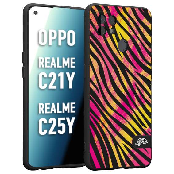 CUSTOMIZZA - Custodia cover nera morbida in tpu compatibile per Oppo Realme C21Y - C25Y zebrata maculata a rilievo soft touch donna fucsia gialla