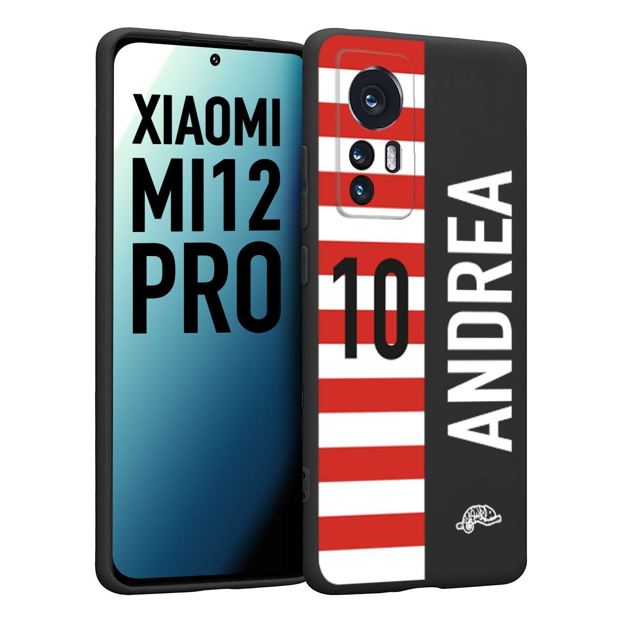 CUSTOMIZZA - Custodia cover nera morbida in tpu compatibile per Xiaomi 12 PRO personalizzata calcio football nome e numero calciatori bianco rossa