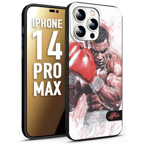 CUSTOMIZZA - Custodia cover nera morbida in tpu compatibile per iPhone 14 PRO MAX pugilato pugili disegno tattoo guantoni boxer pesi massimi iron mike