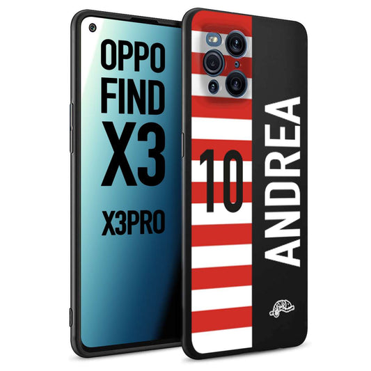CUSTOMIZZA - Custodia cover nera morbida in tpu compatibile per Oppo Find X3 - Find X3 Pro 5G personalizzata calcio football nome e numero calciatori bianco rossa