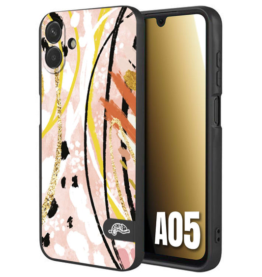 CUSTOMIZZA - Custodia cover nera morbida in tpu compatibile per Samsung A05 fiori astratti donna zebrato leopardato fantasia dorata gialla rosa colorata