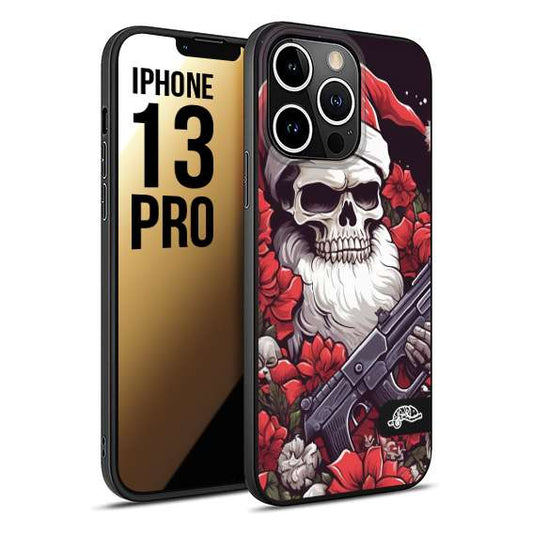 CUSTOMIZZA - Custodia cover nera morbida in tpu compatibile per iPhone 13 PRO teschio natale santa claus fiori tattoo disegnato