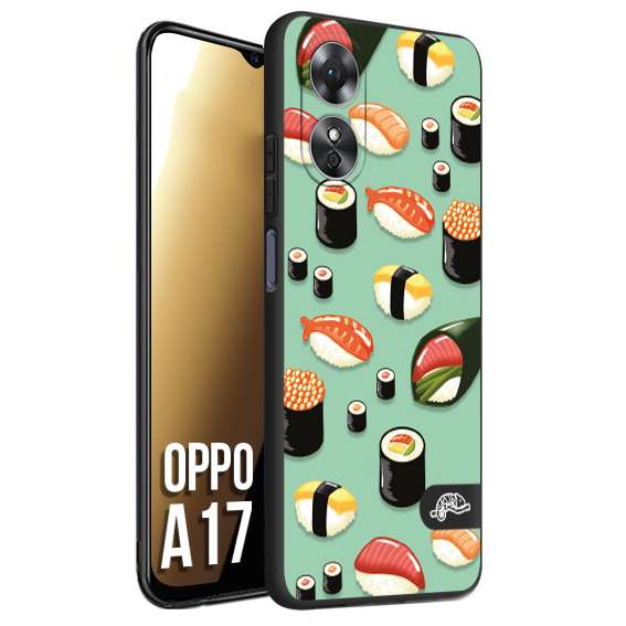 CUSTOMIZZA - Custodia cover nera morbida in tpu compatibile per Oppo A17 sushi disegni giapponese nighiri acquamarina verde