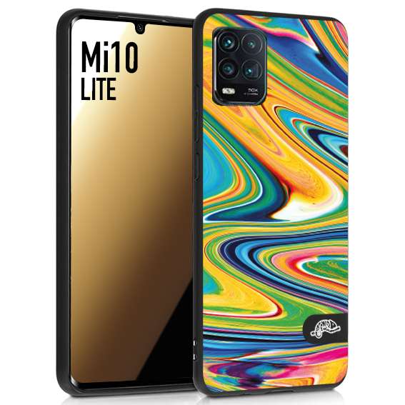 CUSTOMIZZA - Custodia cover nera morbida in tpu compatibile per Xiaomi Mi 10 LITE colorata fantasia vortice marmo arcobaleno gialla verde blu