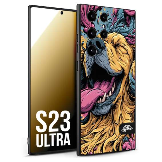 CUSTOMIZZA - Custodia cover nera morbida in tpu compatibile per Samsung S23 ULTRA Golden Retriever illustrazione cane pop art cane street art cartone animato