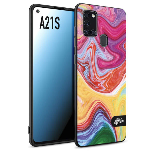 CUSTOMIZZA - Custodia cover nera morbida in tpu compatibile per Samsung A21S colorata fantasia vortice marmo onde verde fucsia gialla