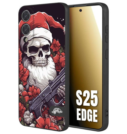 CUSTOMIZZA - Custodia cover nera morbida in tpu compatibile per Samsung S25 EDGE teschio natale santa claus fiori tattoo disegnato