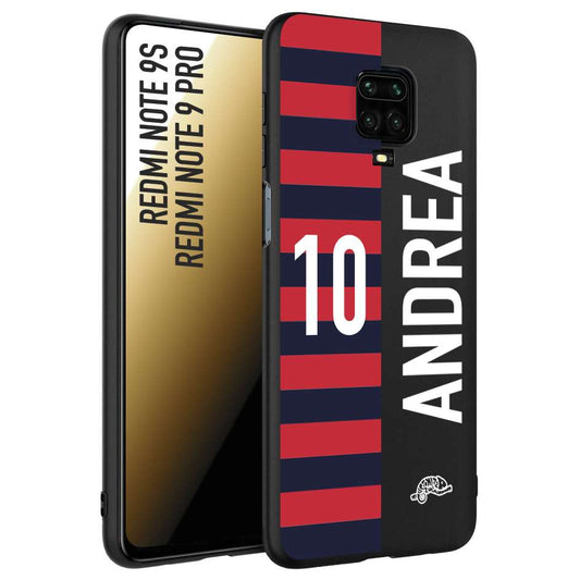 CUSTOMIZZA - Custodia cover nera morbida in tpu compatibile per Xiaomi Redmi Note 9S - Note 9 PRO personalizzata calcio football nome e numero calciatori rossoblu