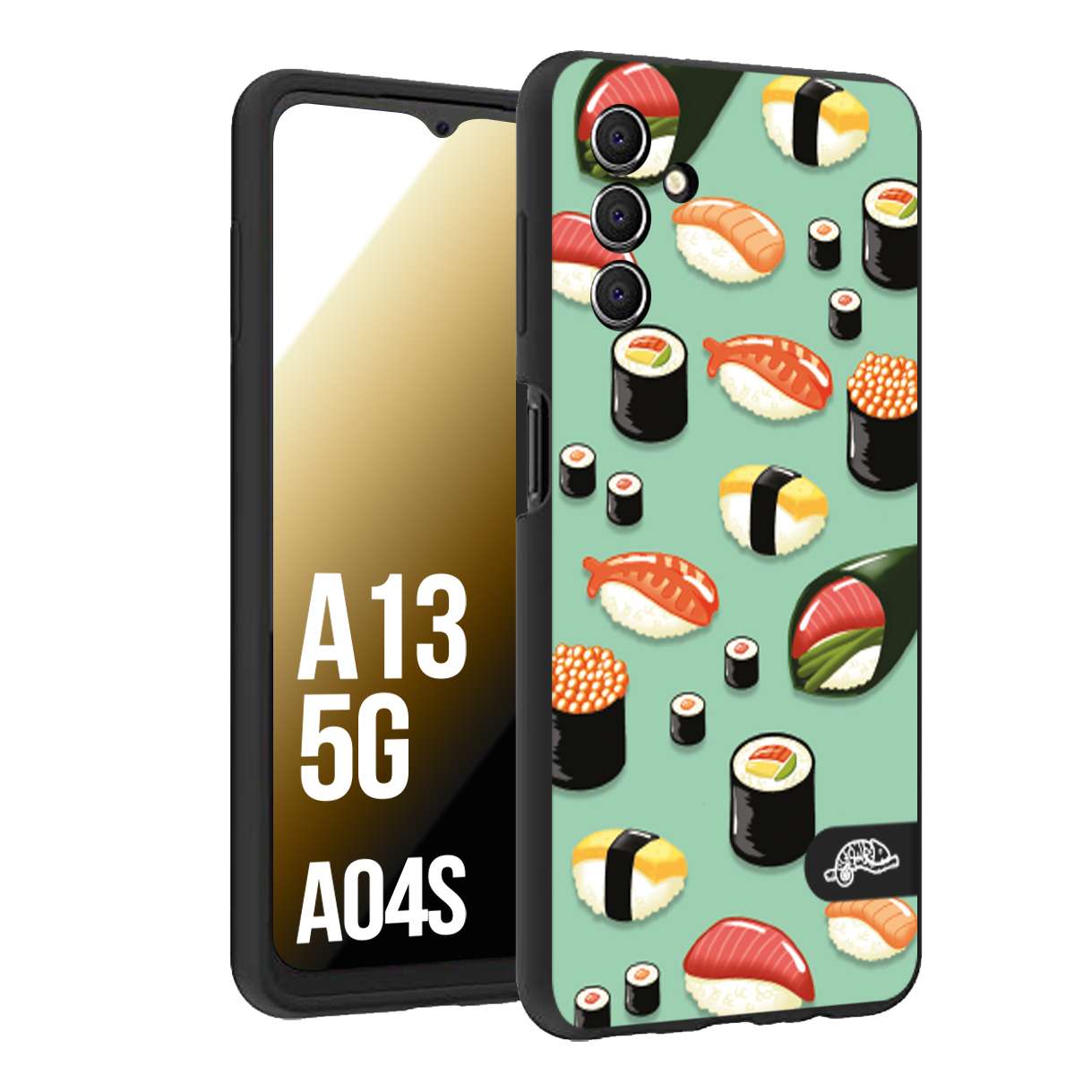 CUSTOMIZZA - Custodia cover nera morbida in tpu compatibile per Samsung A04S - A13 5G sushi disegni giapponese nighiri acquamarina verde