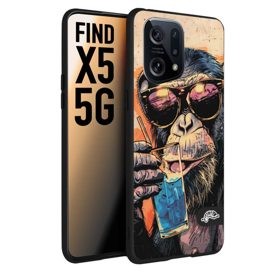 CUSTOMIZZA - Custodia cover nera morbida in tpu compatibile per Oppo Find X5 estate disegnata cocktails animali simpatici scimmia monkey negroni