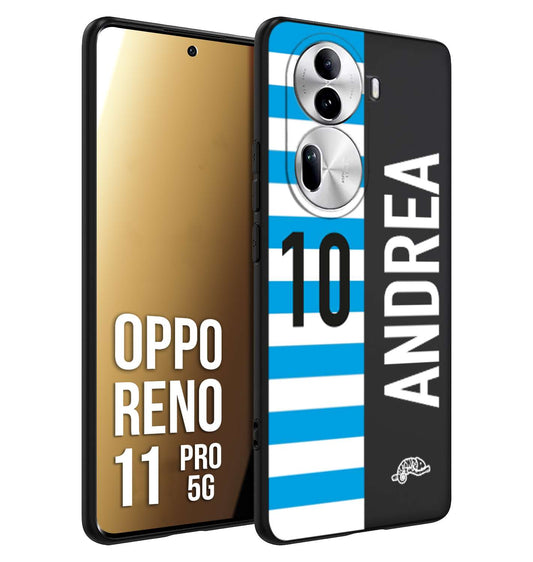 CUSTOMIZZA - Custodia cover nera morbida in tpu compatibile per Oppo Reno 11 PRO 5G personalizzata calcio football nome e numero calciatori biancazzurri