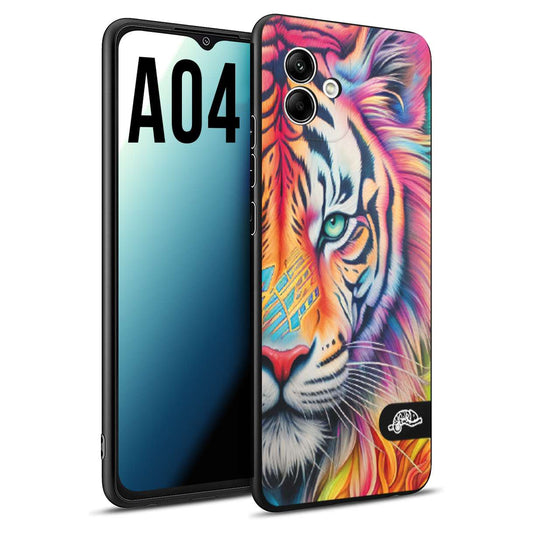 CUSTOMIZZA - Custodia cover nera morbida in tpu compatibile per Samsung A04 animali color tigre tiger viso colori vibranti disegnato schizzo