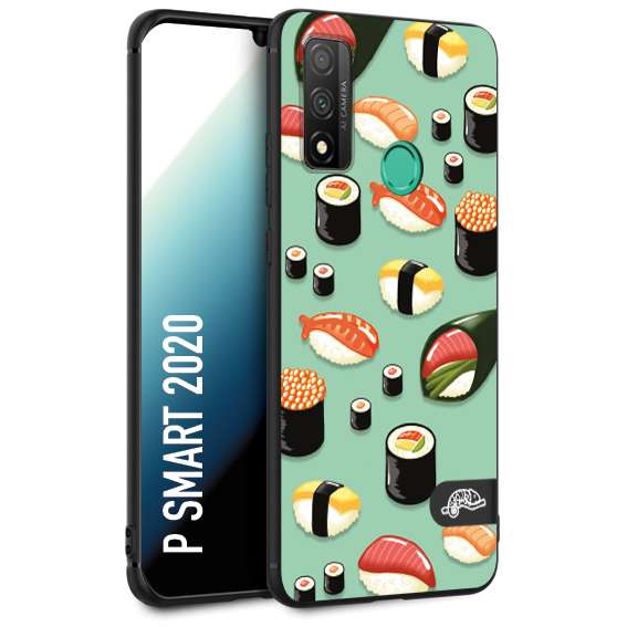 CUSTOMIZZA - Custodia cover nera morbida in tpu compatibile per Huawei P Smart 2020 sushi disegni giapponese nighiri acquamarina verde